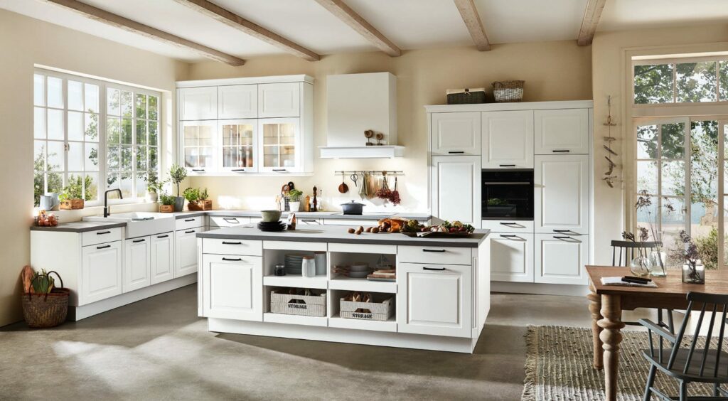 Nobilia Matt White Open Plan Shaker Kitchen With Island 2021 1 | German Kitchen Outlet Chester, Chester