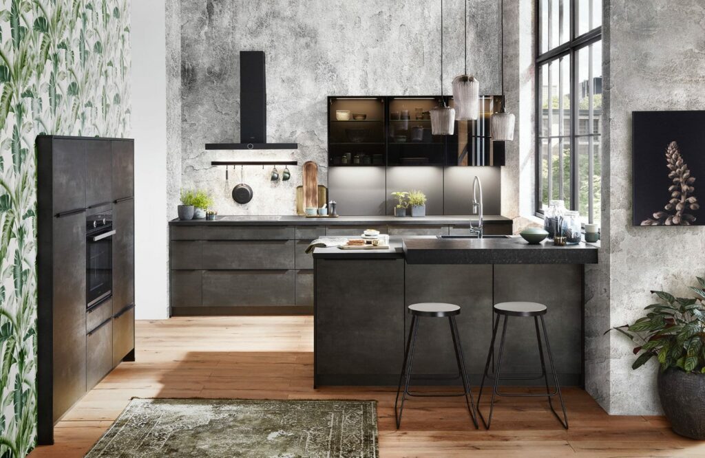 Nobilia Grey Concrete U Shaped Kitchen 2021 1 | Bold Kitchens, Barnsley