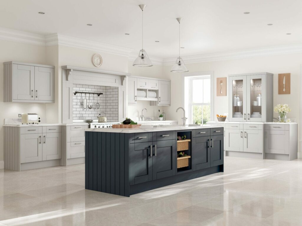 Jjo Grey Shaker Kitchen With Dark Island 1 | Totally Kitchens, Southampton