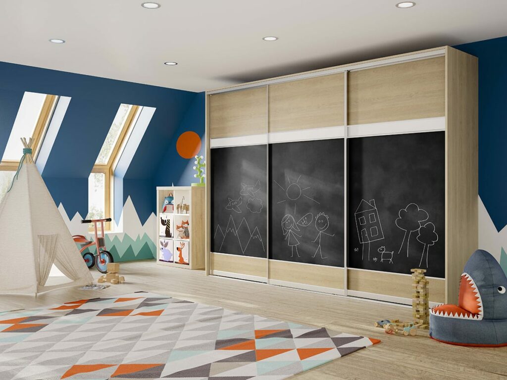 Sliding Doors Childrens With Chalk Board Volante Chalkboard Platinumwhite Sandlyonash 1200 1 | Castle Bedrooms, Nottingham