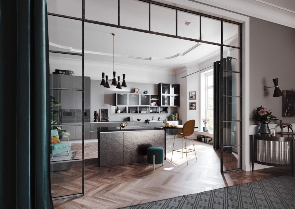 Grey Gloss Kitchen With Metallic Island | Coleroberts, Loughborough