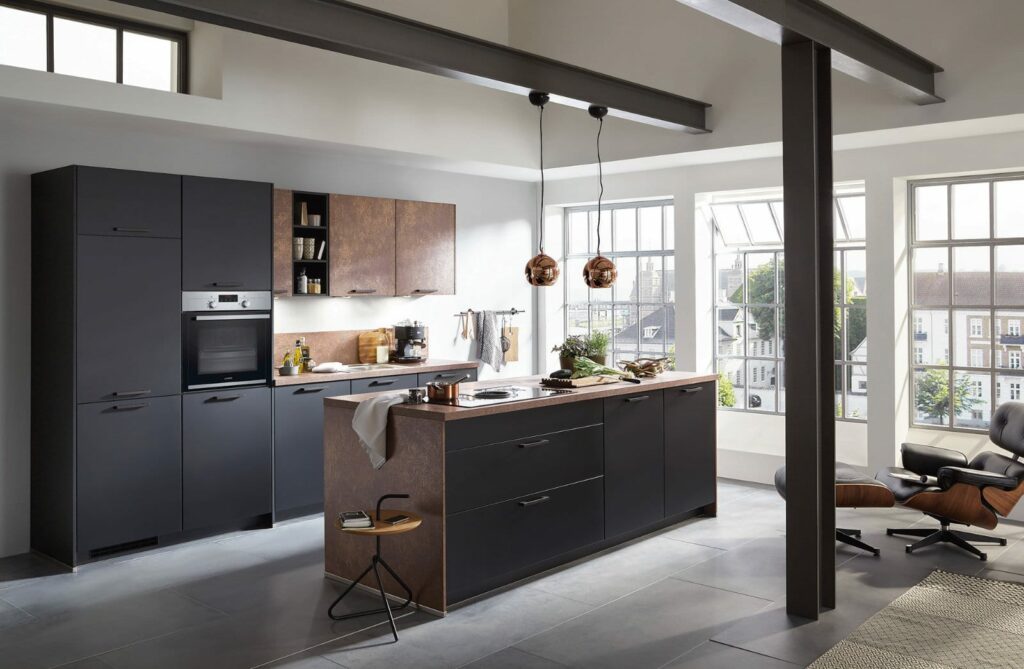 Nobilia Matt Black Bronze Open Plan Kitchen With Island 2021 3 | Nobilia German Kitchens by Square, Sheffield