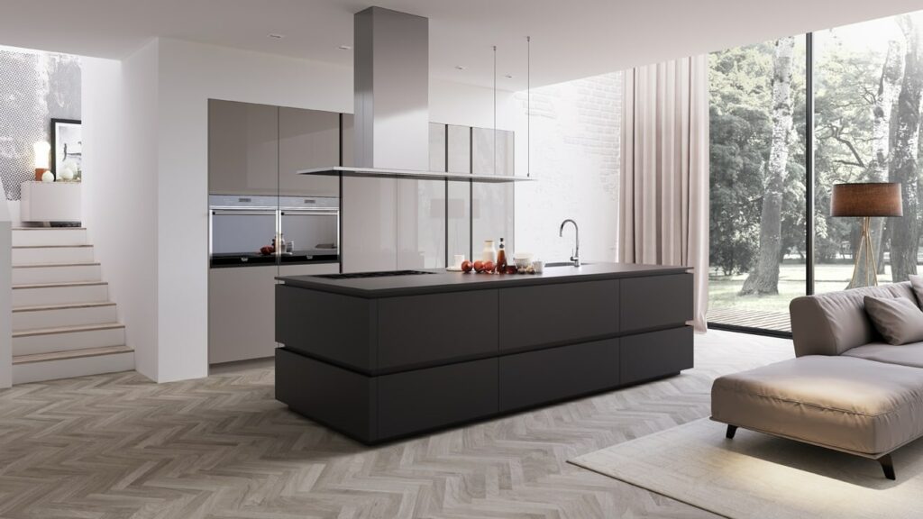 Miton Handleless Kitchen With Island | Square Kitchens At Ponsford, Sheffield