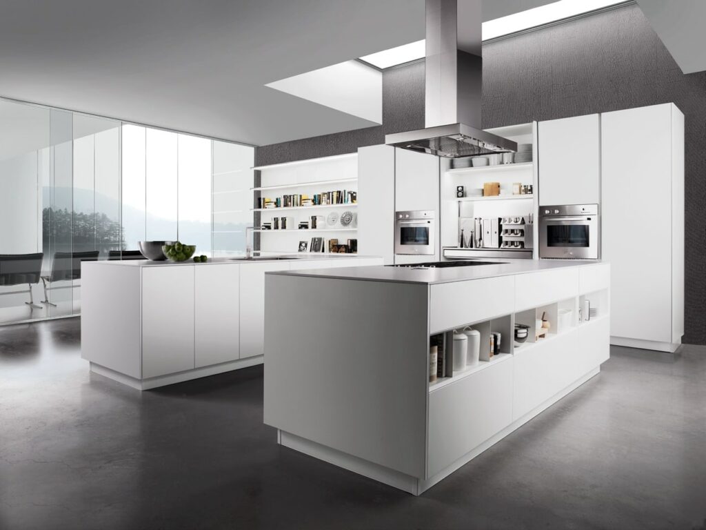 Miton Matt White Modern Kitchen With Islands | Square Kitchens at Ponsford, Sheffield