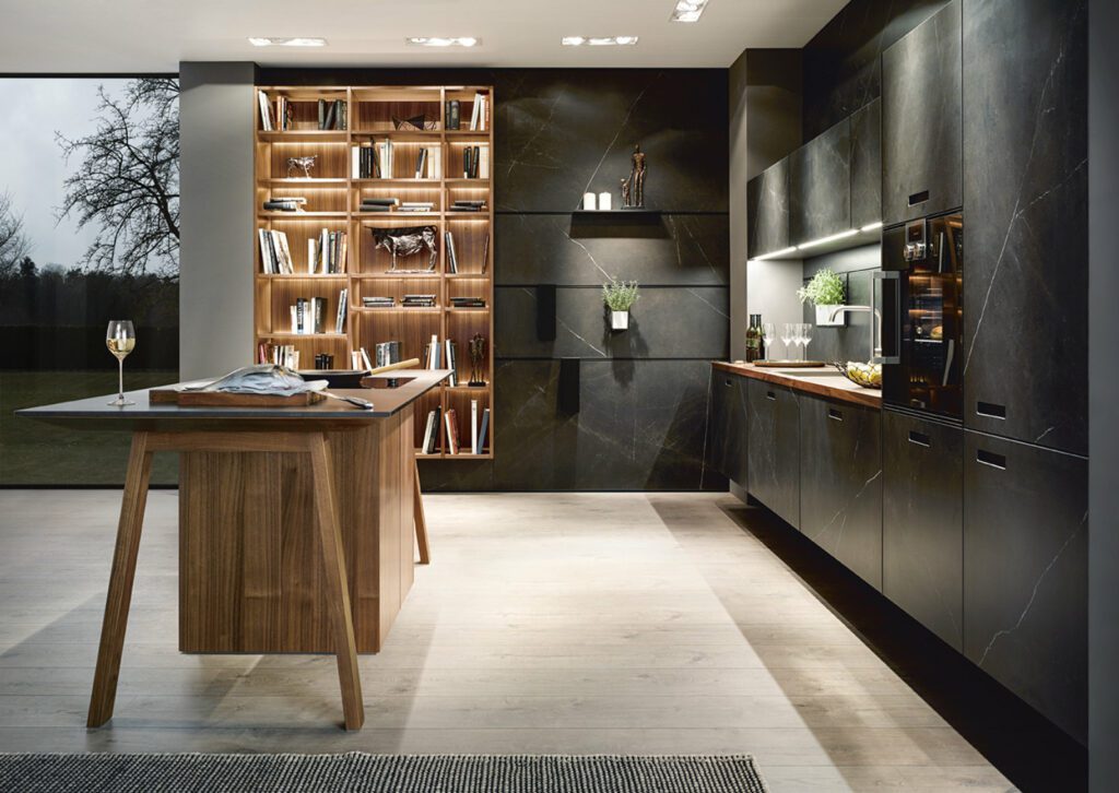 Next125 Dark Ceramic Wood L Shaped Kitchen With Island | Square Kitchens At Ponsford, Sheffield