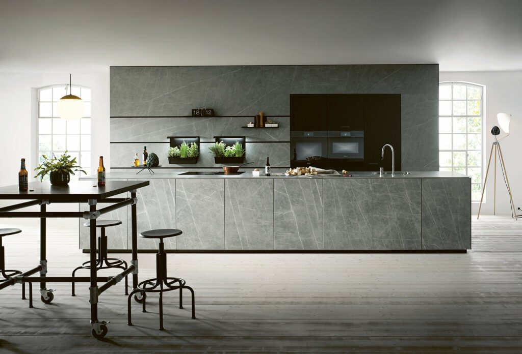 Next125 Grey Ceramic Open Plan Handleless Kitchen With Island | Square Kitchens At Ponsford, Sheffield
