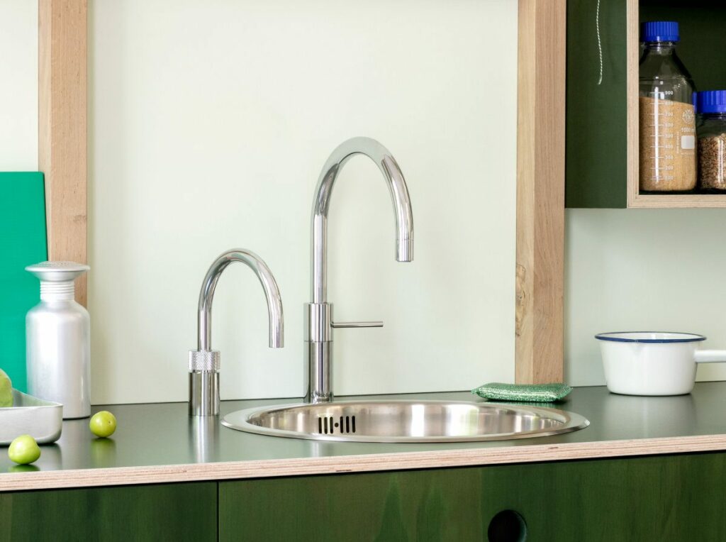 Nordic Round Twin Taps Polished Chrome | Square Kitchens at Ponsford, Sheffield