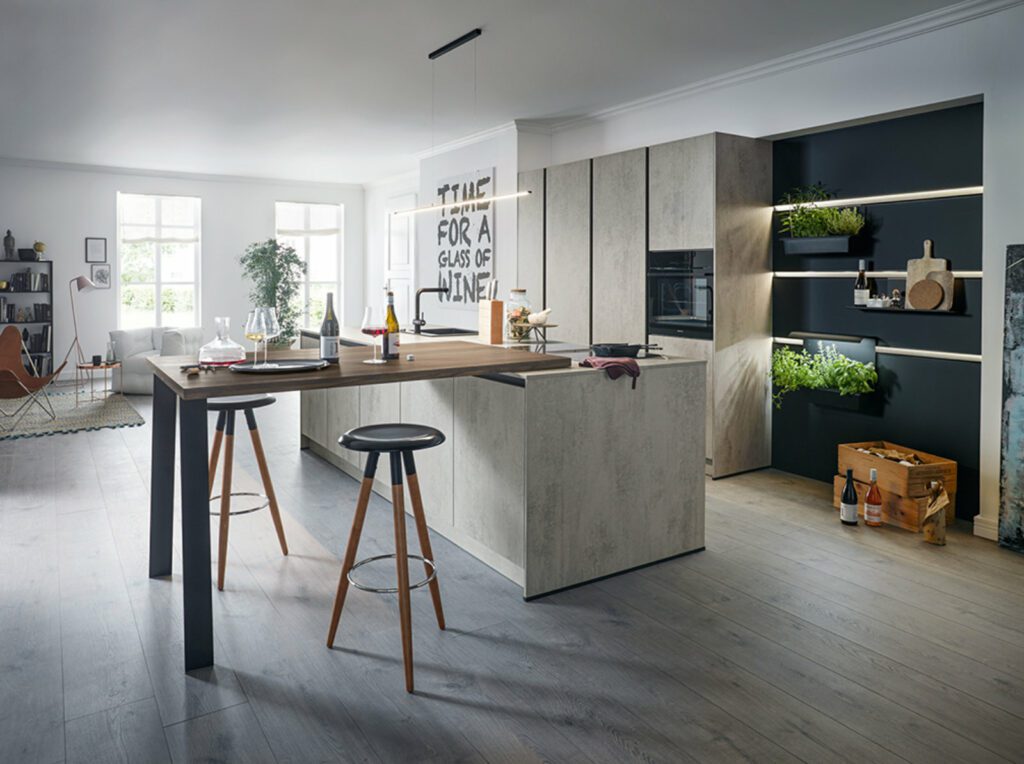 Schuller Concrete Modern Open Plan Kitchen With Island | Square Kitchens at Ponsford, Sheffield