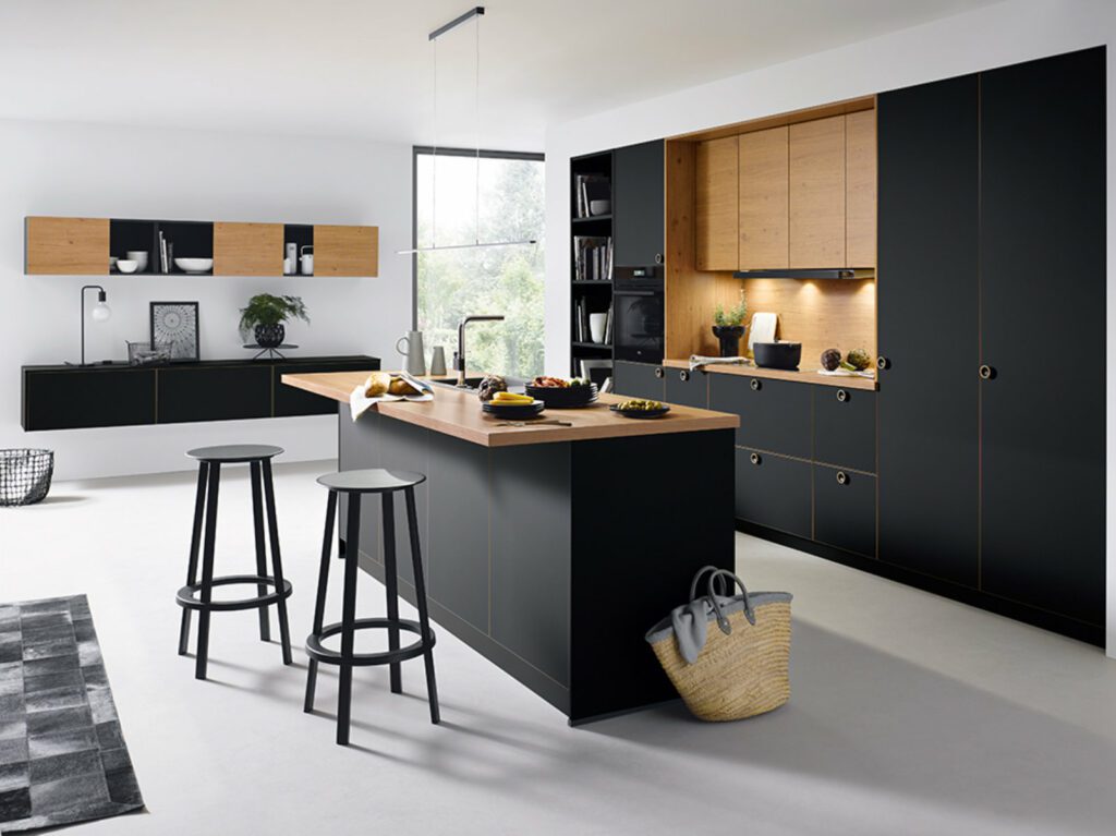 Schuller Matt Wood Open Plan Kitchen With Island | Square Kitchens at Ponsford, Sheffield