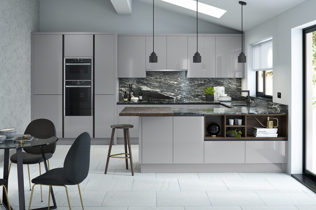 Second Nature Grey Gloss Handleless U Shaped Kitchen | My Dream Kitchen, London