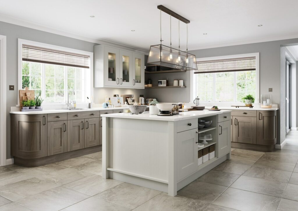 Clonmel Light Grey And Carbon Shaker L Shaped Kitchen With Island | Inova Kitchens, Luton