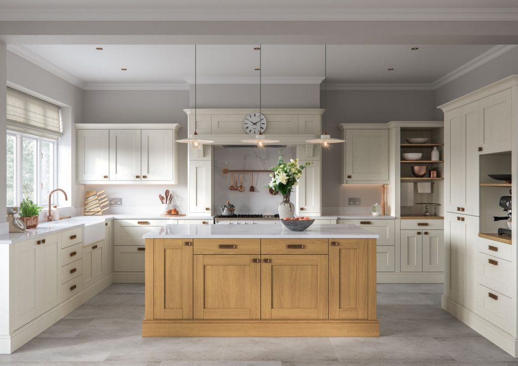 Madison Light Oak And Ivory U Shaped Kitchen With Island | Unlimited Kitchens, Nottingham