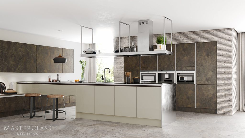 Masterclass Bronze Handleless Kitchen With Matt Island | Plum-Mex, Farnham