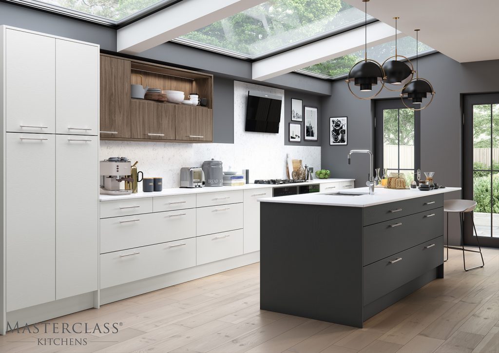 Masterclass Matt White Kitchen With Charcoal Island | Plum-Mex, Farnham