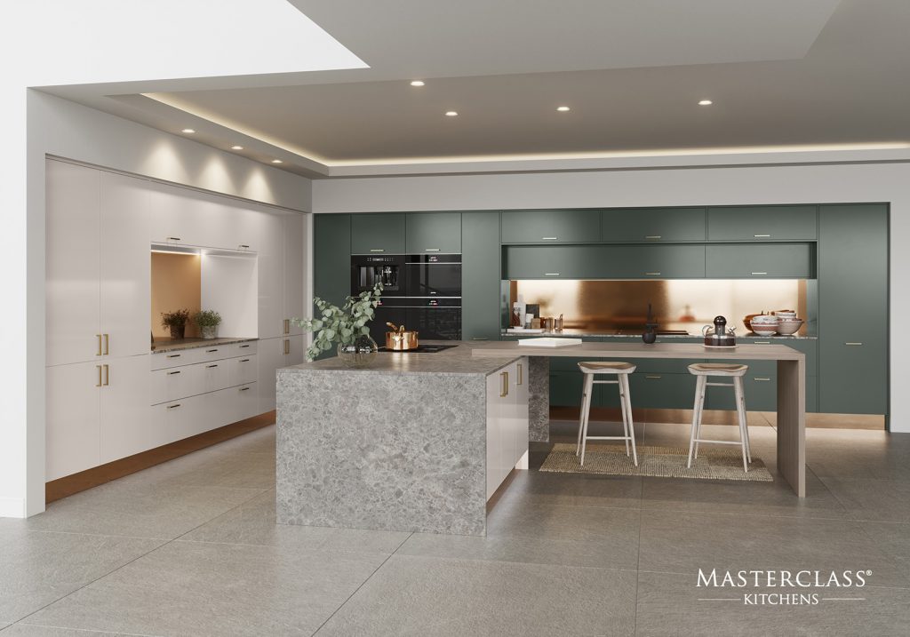 Masterclass Modern Matt White Green Kitchen | Plum-Mex, Farnham