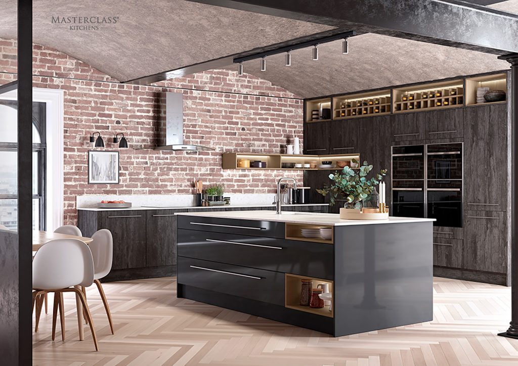 Masterclass Wood Kitchen With Grey Gloss Island | Plum-Mex, Farnham