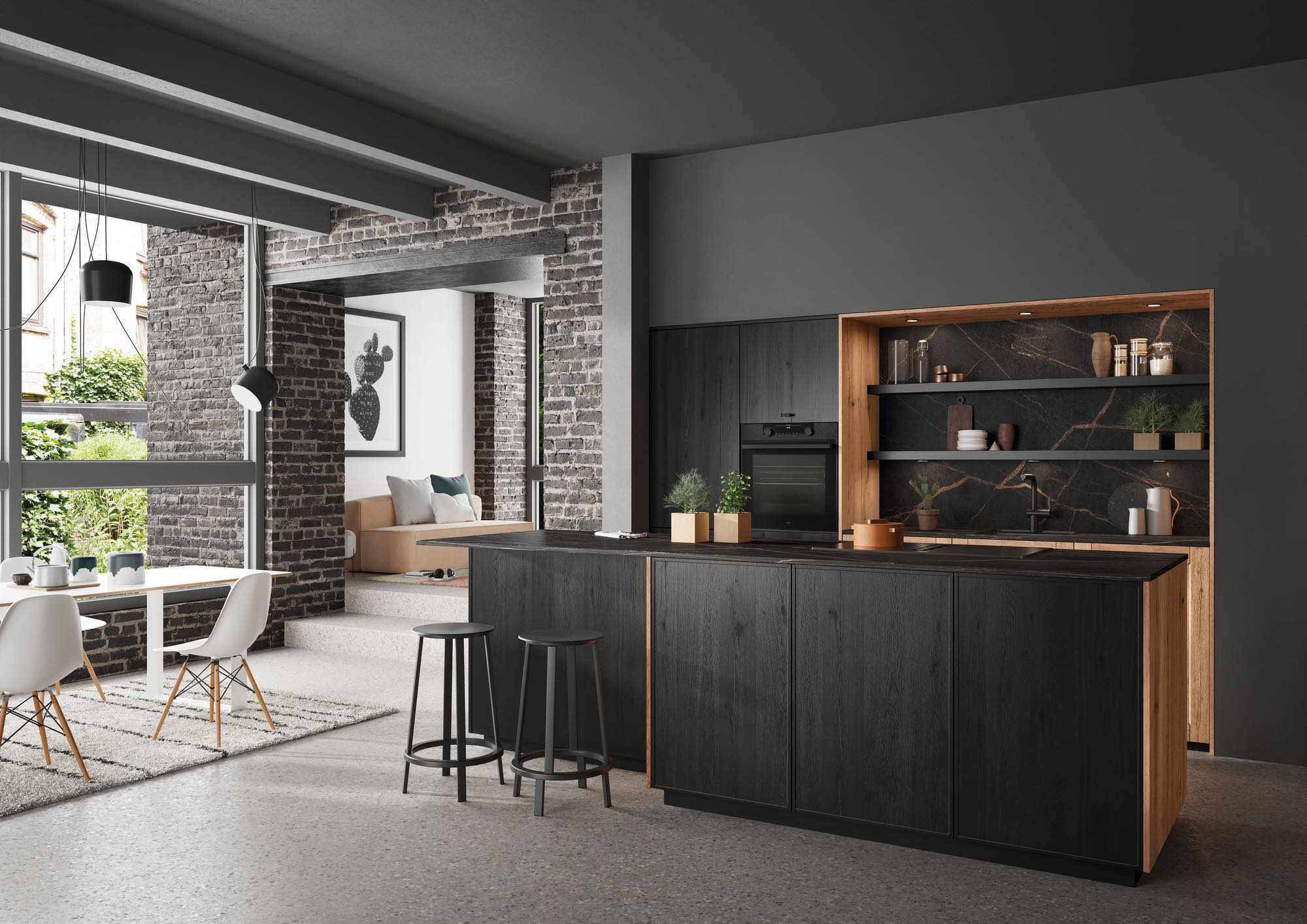 Rotpunkt Dark Wood Kitchen With Island | Plum-Mex, Farnham